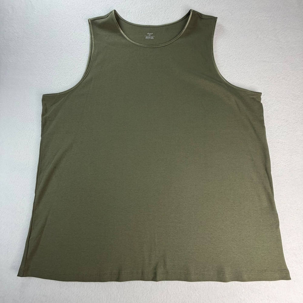 CJ Banks Womens 3X Olive Green 100% Cotton Sleeveless Scoop Neck Tank Top Shell